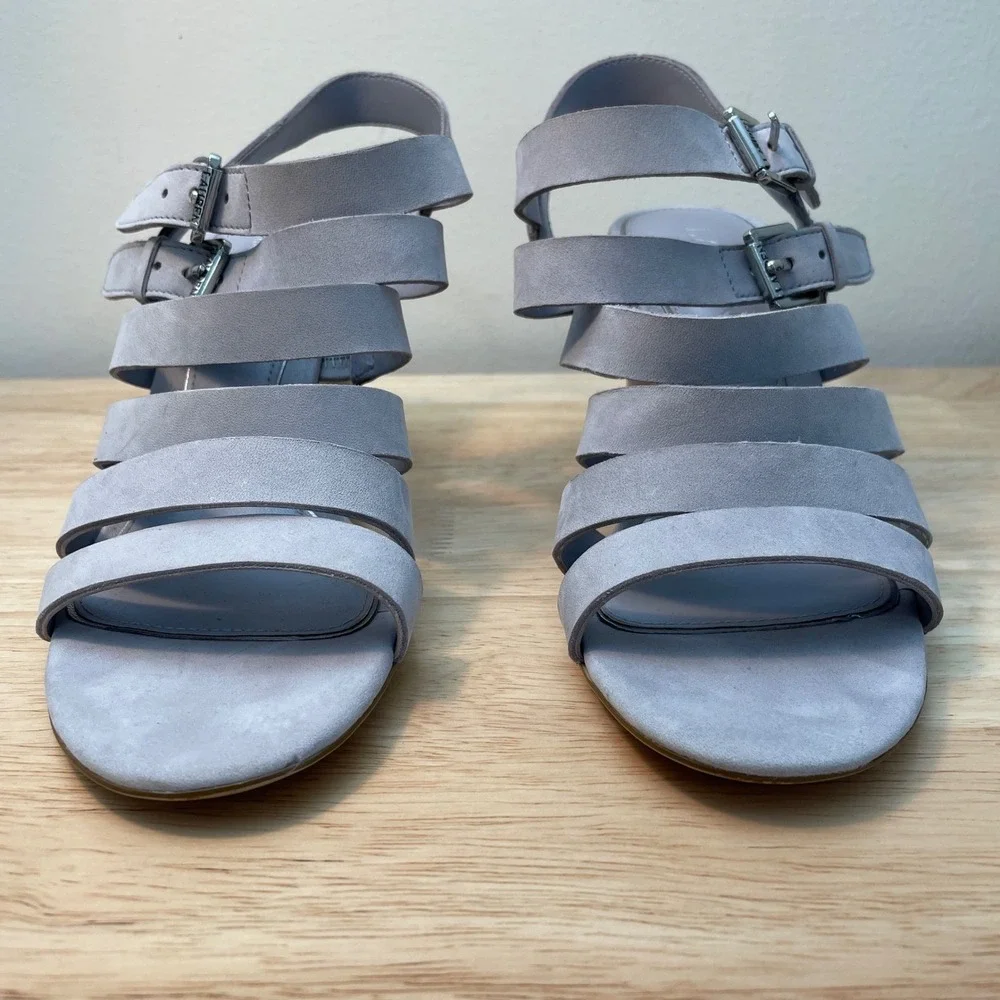 Lauren Ralph‎ Lauren Aleigh Strappy Suede Wedge Sandals Grey Lavender 6.5B
